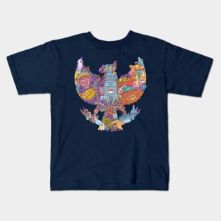 colorful illustration doodle of indonesia with garuda pancasila shape Kids T-Shirt